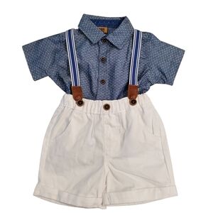 Mario Lopez Matching Set Baby 12M Short Sleeves Shirt and Suspender Shorts